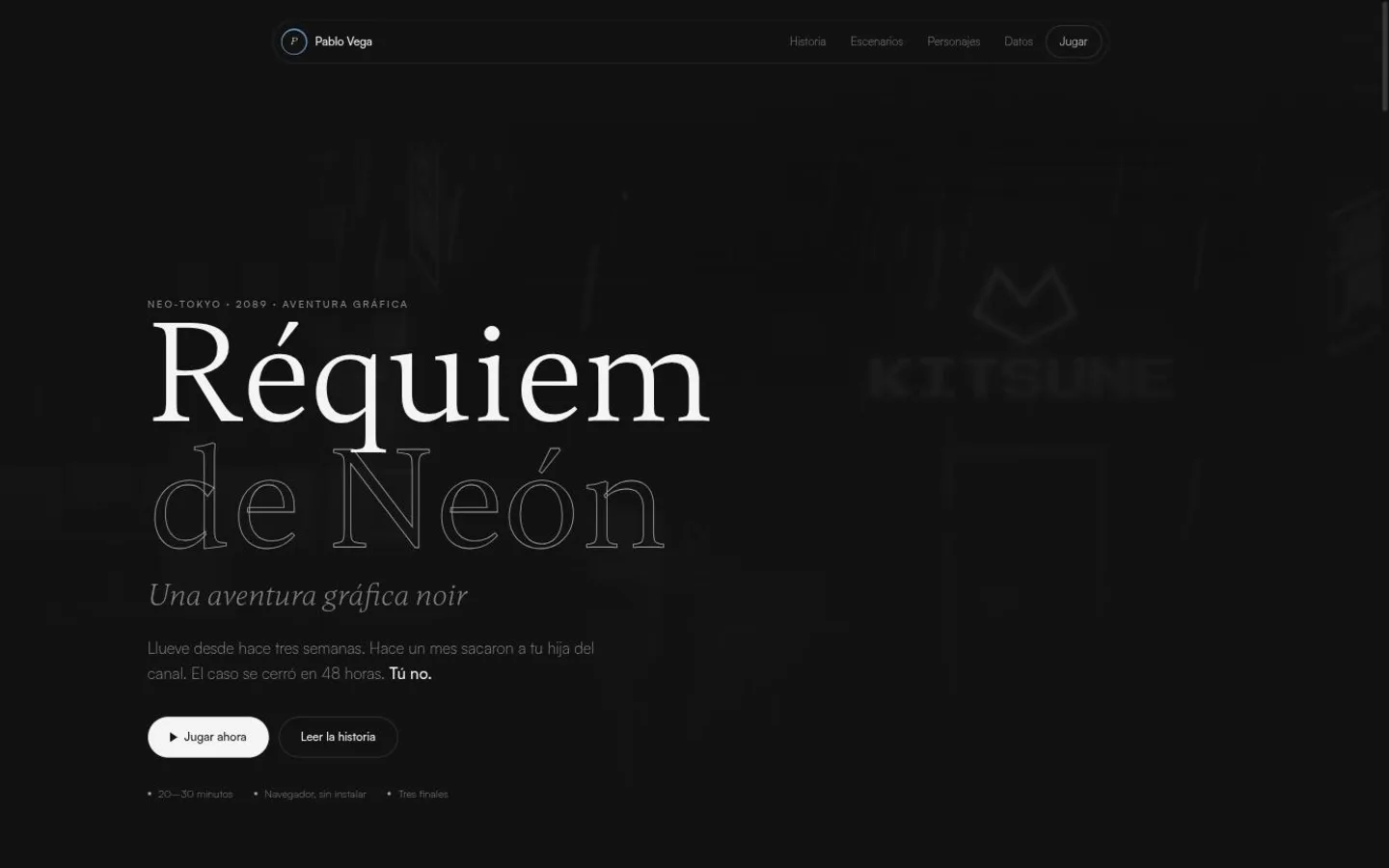 Réquiem de Neón, Demo jugable de una aventura gráfica noir, en el navegador